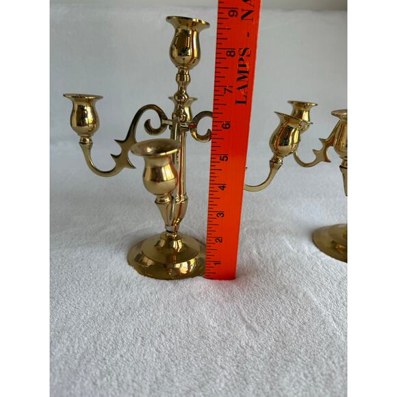 Vintage Ornate 2 Piece Gold Brass Candelabra Candleholder 5 Candle Holder - Picture 10 of 12